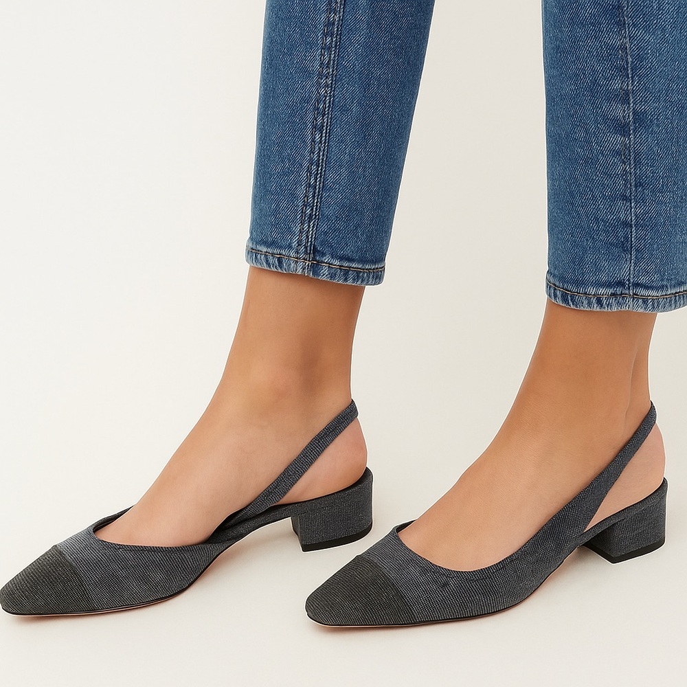 Veronica Beard Two-Tone Slingback Size 10 –Gray Black Blue Denim Cap Toe Pointed